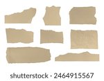 Set of kraft torn paper sheets. Pieces of paper notes parchment design. Vector old paper template.