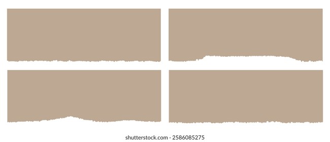 Set of kraft torn paper sheets with isolated realistic shadow effect, torn paper rip pieces of sheet edge. Clipart ripped paper set design. Retro texture background notebook, mockup, scrapbook, 