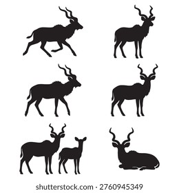 Set of kudu silhouette designs