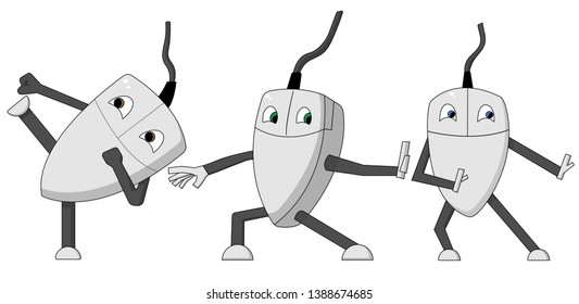 Set of kung fu computer mouse. Isolated stock vector illustration