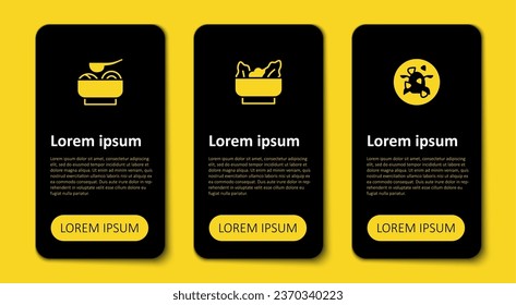 Set Kung Pao chicken, Wonton and Ramen soup bowl. Business infographic template. Vector