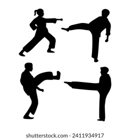 ilustración de línea de kungfu silhouete