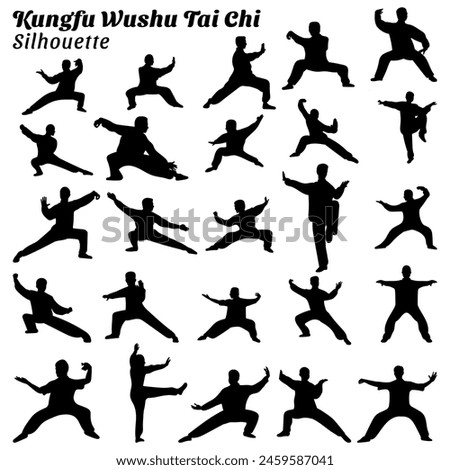 Set of kungfu wushu tai chi silhouettes