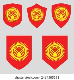 Set of Kyrgyzstan Flag in Shield Shape Frame