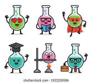 conjunto de diseño de caracteres de botella de laboratorio