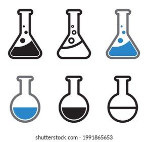 Set of lab flask icons. Experiment flasks. Vector illustration.