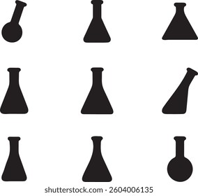 Set of Lab Flask Silhouettes – Black Test Flasks Vector Illustration on White Background