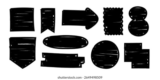Conjunto de Etiqueta e forma de emblema com uma caneta Marcador, Mão desenhada formas e formulários, etiqueta adesivo etiqueta banner quadro selo elemento de design. ilustração vetorial decorativa