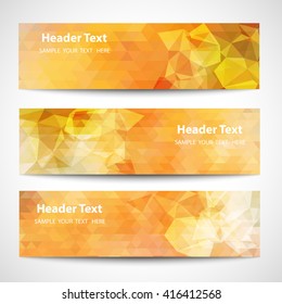 Set of label banner polygon background orange pattern triangle geometric with space for text and message modern artwork design , vector 