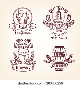 Set label of beer. Old style elements, logos, logotypes for bar, pub, brewing company, brewery, tavern, beer town, beer house. Logo collection.
Vintage banners and vignette design, hand drawn set