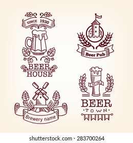 Set Label Of Beer. Old Style Elements, Logos, Logotypes For Bar, Pub, Brewing Company, Brewery, Tavern, Beer Town, Beer House. Logo Collection.
Vintage Banners And Vignette Design, Hand Drawn Set