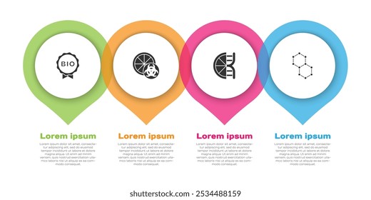 Set Label for bio healthy food, Genetically modified orange,  and Chemical formula. Business infographic template. Vector