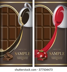 Set of label for dark chocolate with coffee and with strawberry. Grouped for easy editing. 