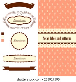 Set of label, frame, banner, pattern. Vintage design, vector illustration