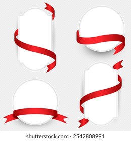 Set of label frames with red ribbons wrapped around them for decoration and celebration.