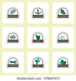 Set of label icon on sticker. Kitchenware seasoning spice