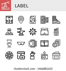 Set of label icons such as Pumpjack, Short, Place, Maps, Qr code, Boot, Location, Anvil, Summer sale, Shorts, Pencil box, Toilet, Protective, Contact card, Error, Color circle , label