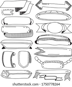 A Set of label icons suitable for industrial, business, plants, nature, cloud, party, borders, beach, label, outdoor, animals, food and drink, indoor furniture and technology content with doodle style