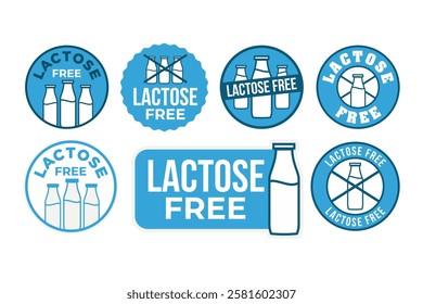 set of Label Lactose Free with bottle of milk, vector design sticker label food industry