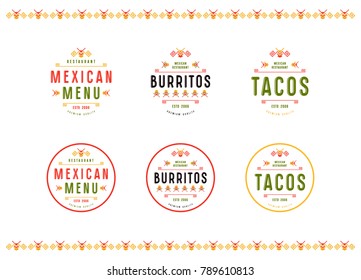 Set of label, logo and badge for mexican restaurant. Color print on white background