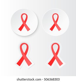 Set label Red Ribbon - symbol awareness pandemic AIDS / HIV. 1st December World Aids Day. Vector illustration red ribbon.