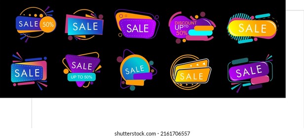 set label template flat design, trendy banner, geometric style, for discount, sale, offer, memphis banner, editable, bright color with attractive color gradation