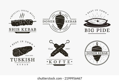 Set of Label Vintage Turkish food logo, Turkish cuisine logo vector on white background