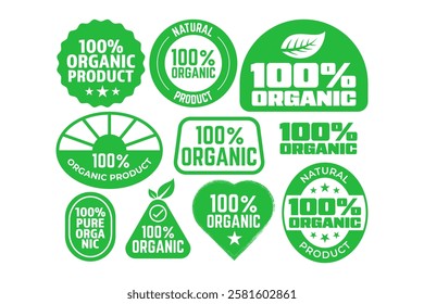 Set of labels 100% Organic Food badge vector design for Food industry, organic, Healthy food etc.