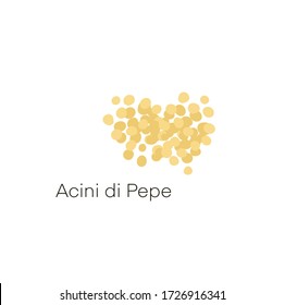Set of labels for acini di pepe, macaroni. Templates for package design, vector illustration isolated on white. Realistic dry macaroni various kinds set, pasta assortment. Italian national food.