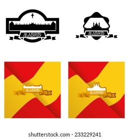 a set of labels anda backgrounds with famous places in madrid