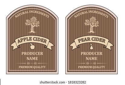Establecer etiquetas para el vector retro de plantilla de Apple y Pear Cider