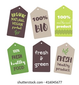 Set of labels with art design. Different in decor labels in one color. Background white.