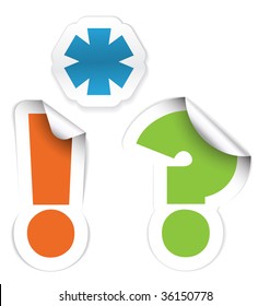 Set of labels - asterisk, exclamation mark and question mark