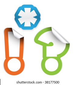 Set of labels - asterisk, exclamation mark and question mark