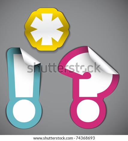 Set of labels - asterisk, exclamation mark and question mark