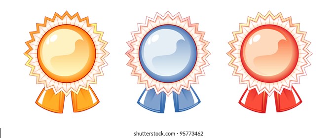 Set of labels of the awards, three colors Gold Silver Bronze