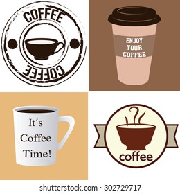 Set of labels and backgrounds with coffee elements. Vector illustration