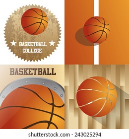 a set of labels and backgrounds with different basketball items
