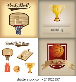 a set of labels and backgrounds with different basketball items