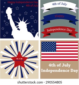 Set of labels and backgrounds with different elements for independence day. Vector illustration