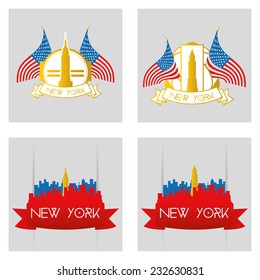 a set of labels and backgrounds with famous places in new york
