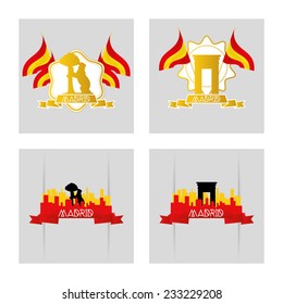 a set of labels and backgrounds with famous places in madrid