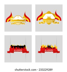 a set of labels and backgrounds with famous places in madrid