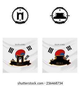 a set of labels and backgrounds with famous places in seoul