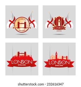 a set of labels and backgrounds with famous and traditional places in london