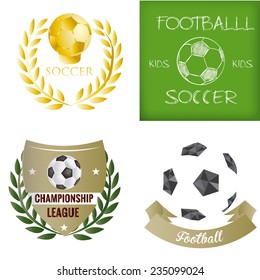 a set of labels and backgrounds with soccer balls and text