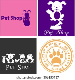 Set of labels and backgrounds with text and pet elements. Vector illustration