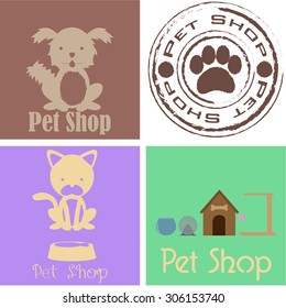 Set of labels and backgrounds with text and pet elements. Vector illustration