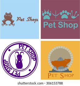 Set of labels and backgrounds with text and pet elements. Vector illustration