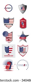 Set of labels and backgrounds with text for veteran's day